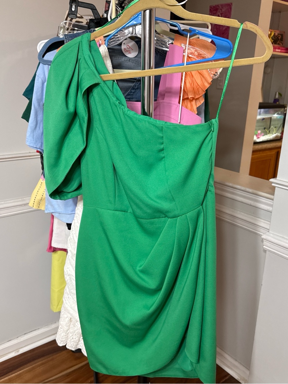 DO+BE Emerald Green One-Shoulder Draped Cocktail Dress